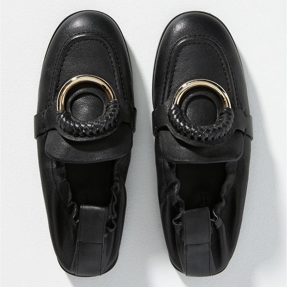 See By Chloe Black Flats with Gold Ring Detail